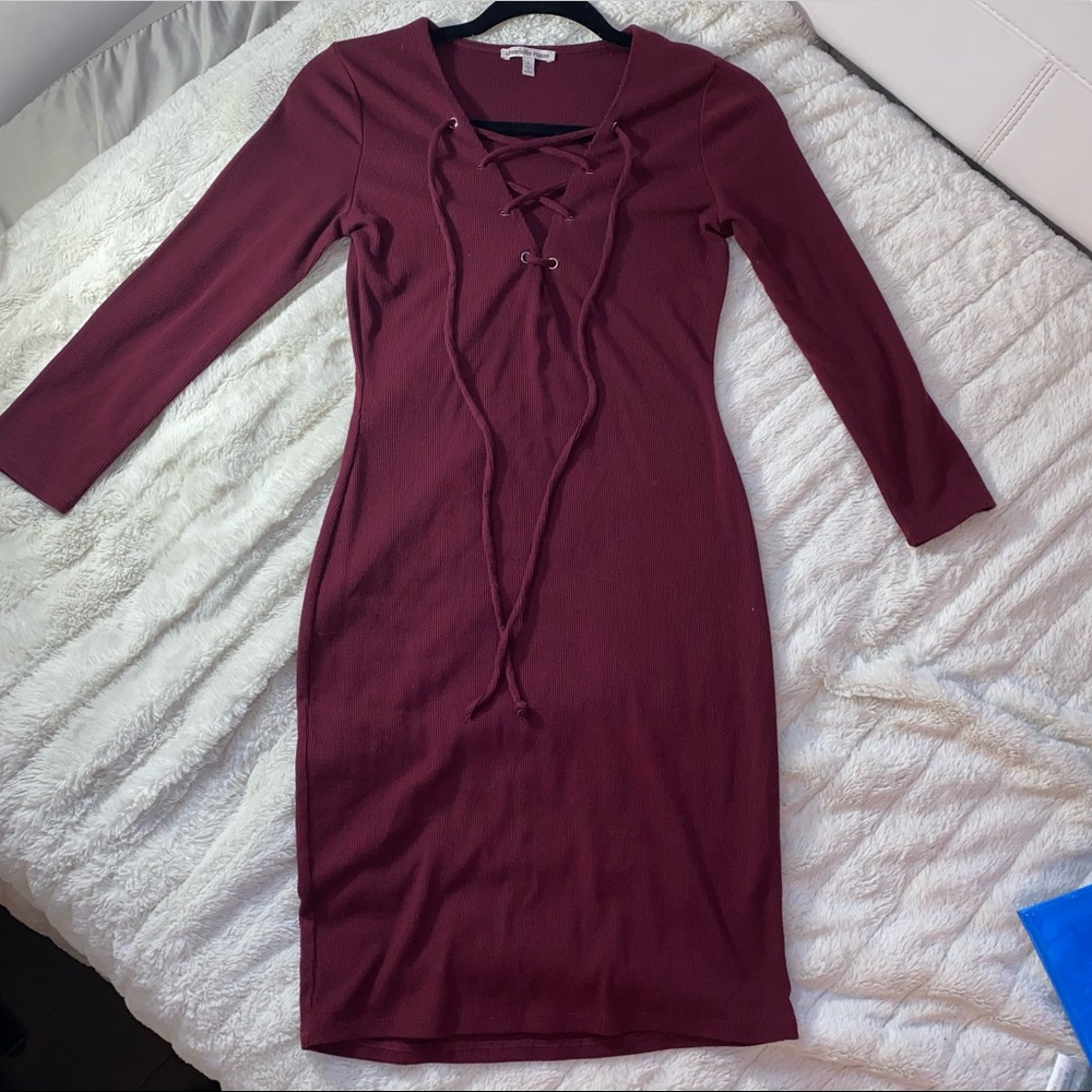 Charlotte Russe Long Sleeve Dress W/ Front Tie